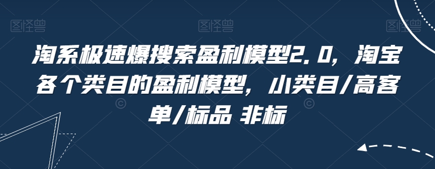 淘系极速爆搜索盈利模型2.0，淘宝各个类目的盈利模型，小类目/高客单/标品 非标-资源云