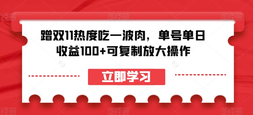 蹭双11热度吃一波肉，单号单日收益100+可复制放大操作【揭秘】-资源云