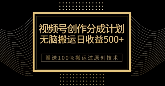 最新视频号创作分成计划，无脑搬运一天收益500+，100%搬运过原创技巧【揭秘】-资源云
