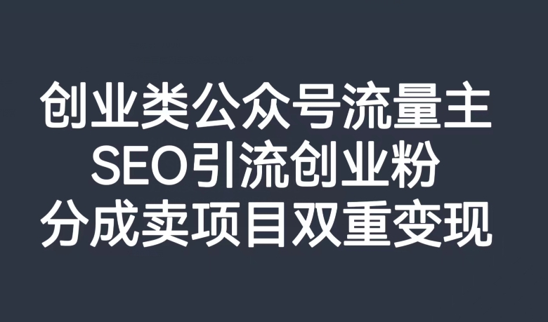 创业类公众号流量主，SEO引流创业粉，分成卖项目双重变现【揭秘】-资源云