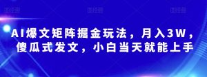 AI爆文矩阵掘金玩法,月入3W,傻瓜式发文,小白当天就能上手【揭秘】-资源云