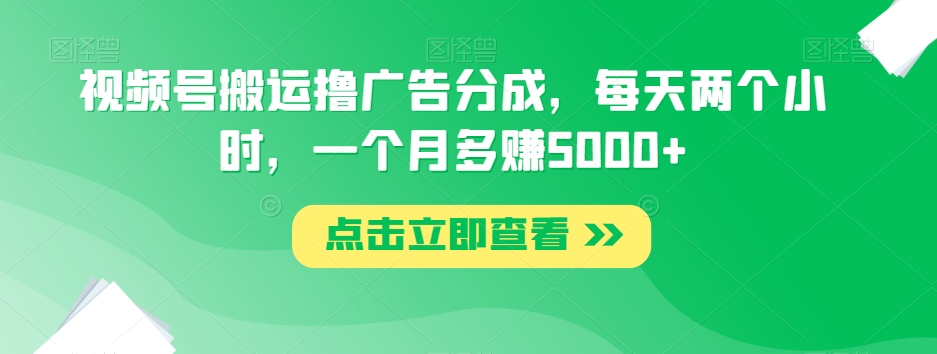 视频号搬运撸广告分成，每天两个小时，一个月多赚5000+-资源云