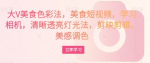 大V美食色彩法,美食短视频,学习相机,清晰透亮灯光法,剪映剪辑,美感调色-资源云