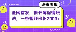 全网首发,慢开屏深情玩法,一条视频涨粉2000+【揭秘】-资源云