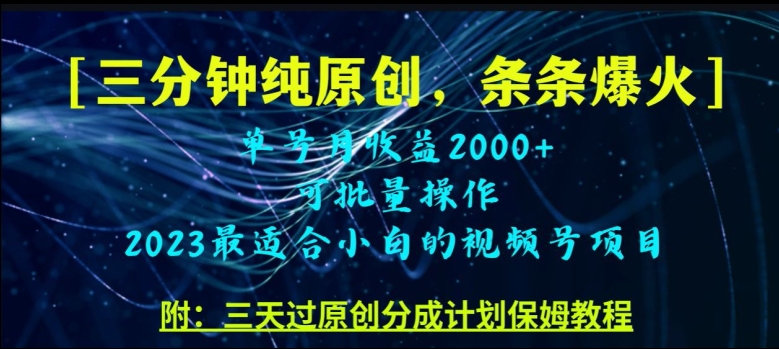 三分钟制作视频号纯原创，条条爆款，轻松月入过万【揭秘】-资源云
