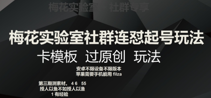 梅花实验室社群连怼起号玩法，卡模板过原创玩法【揭秘】-资源云