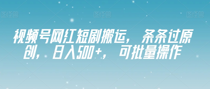 视频号网红短剧搬运，条条过原创，日入500+，可批量操作【揭秘】-资源云