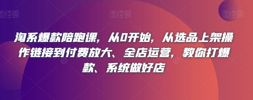 淘系爆款陪跑课，从0开始，从选品上架操作链接到付费放大、全店运营，教你打爆款、系统做好店-资源云