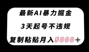 最新AI暴力掘金，3天必起号不违规，复制粘贴月入5000＋【揭秘】-资源云