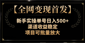 【全网变现首发】新手实操单号日入500+，渠道收益稳定，项目可批量放大【揭秘】-资源云