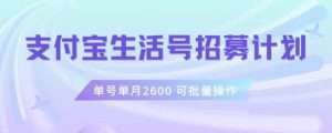 支付宝生活号作者招募计划,单号单月2600,可批量去做,工作室一人一个月轻松1w+【揭秘】-资源云