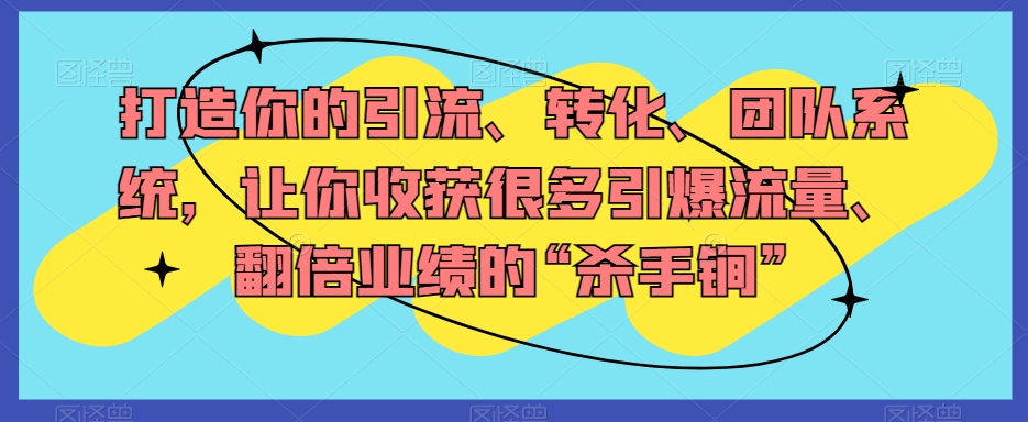 打造你的引流、转化、团队系统，让你收获很多引爆流量、翻倍业绩的“杀手锏”-资源云