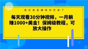 每天观看30分钟视频，一月躺赚1000+美金！保姆级教程，可放大操作【揭秘】-资源云