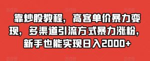 靠炒股教程,高客单价暴力变现,多渠道引流方式暴力涨粉,新手也能实现日入2000+【揭秘】-资源云