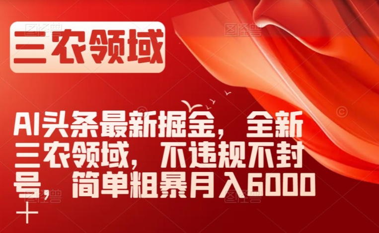 AI头条最新掘金，全新三农领域，不违规不封号，简单粗暴月入6000＋【揭秘】-资源云