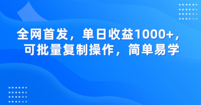 全网首发，单日收益1000+，可批量复制操作，简单易学【揭秘】-资源云