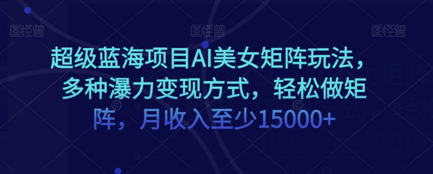 超级蓝海项目AI美女矩阵玩法，多种瀑力变现方式，轻松做矩阵，月收入至少15000+【揭秘】-资源云