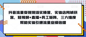 抖音流量变现现场实操营,实体店同城获客,短视频+直播+员工矩阵,三大维度帮助实体引爆流量业绩倍增-资源云