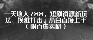 一天收入788,短剧资源新玩法,换维打击,小白直接上手(附百G素材)【揭秘】-资源云