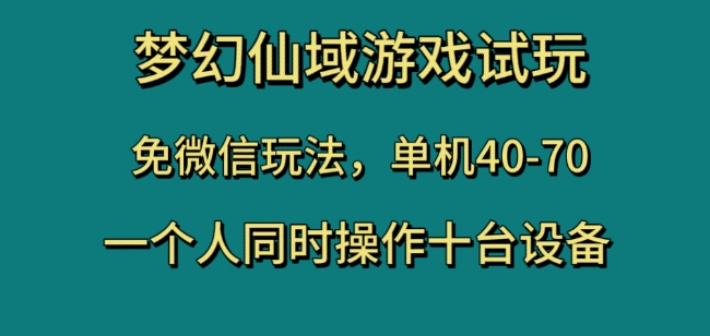 梦幻仙域游戏试玩，免微信玩法，单机40-70，一个人同时操作十台设备【揭秘】-资源云