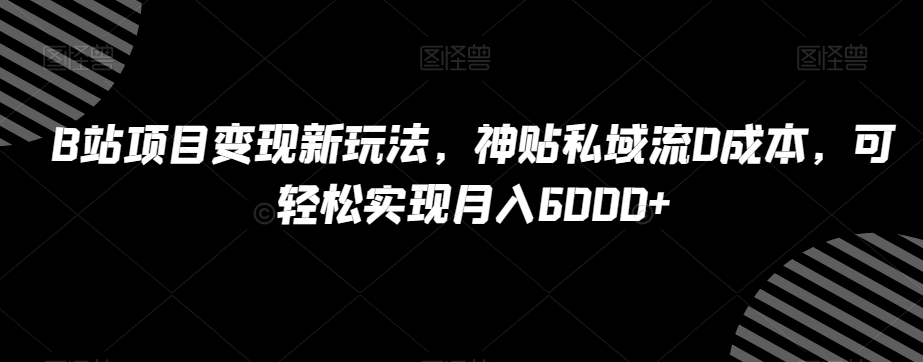 B站项目变现新玩法，神贴私域流0成本，可轻松实现月入6000+【揭秘】-资源云