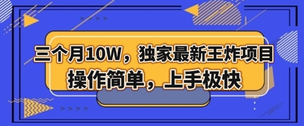 三个月10W，独家最新王炸项目！操作简单，上手极快【揭秘】-资源云