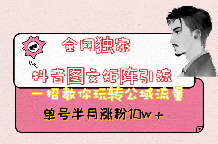 全网独家抖音图文矩阵引流，一招教你玩转公域流量，单号半月涨粉10w+【揭秘】-资源云