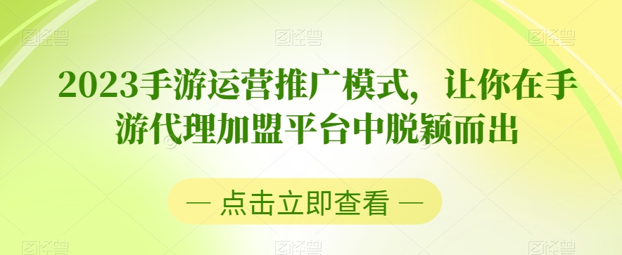 2023手游运营推广模式，让你在手游代理加盟平台中脱颖而出-资源云