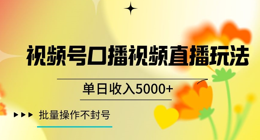 视频号囗播视频直播玩法，单日收入5000+，批量操作不封号【揭秘】-资源云