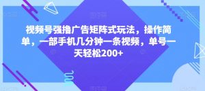 视频号强撸广告矩阵式玩法,操作简单,一部手机几分钟一条视频,单号一天轻松200+【揭秘】-资源云