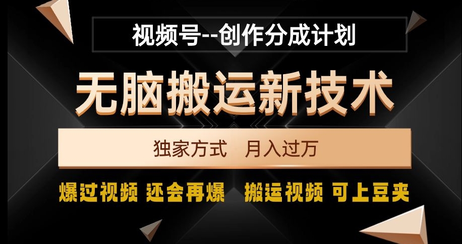 视频号无脑搬运新技术，破原创壕流量，独家方式，爆过视频，还会再爆【揭秘】-资源云