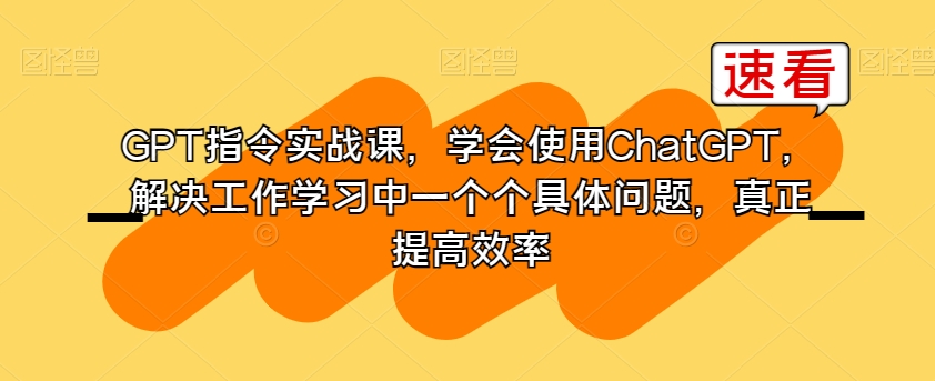 GPT指令实战课，学会使用ChatGPT，解决工作学习中一个个具体问题，真正提高效率-资源云