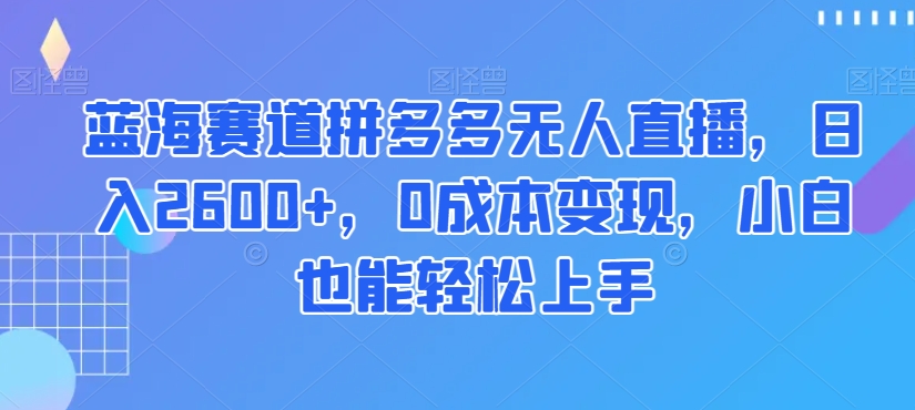 蓝海赛道拼多多无人直播，日入2600+，0成本变现，小白也能轻松上手【揭秘】-资源云