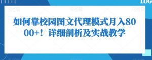 如何靠校园图文代理模式月入8000+!详细剖析及实战教学【揭秘】-资源云