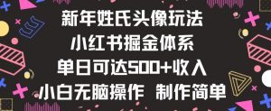 新年姓氏头像新玩法,小红书0-1搭建暴力掘金体系,小白日入500零花钱【揭秘】-资源云