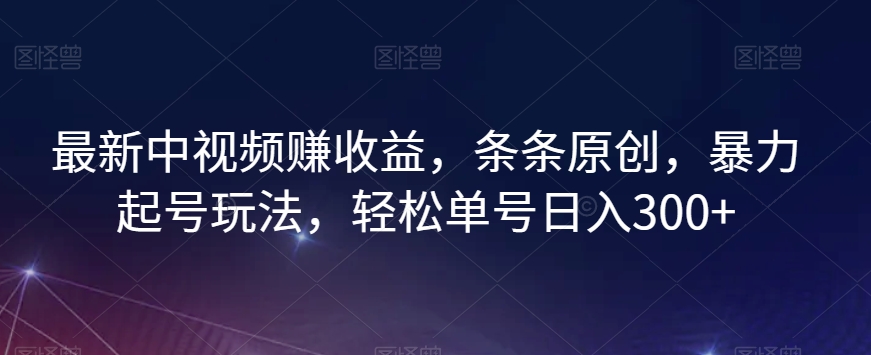 最新中视频赚收益，条条原创，暴力起号玩法，轻松单号日入300+【揭秘】-资源云