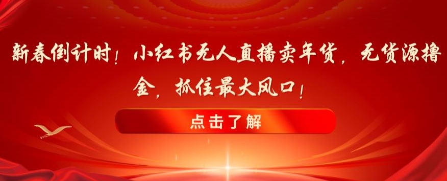 新春倒计时！小红书无人直播卖年货，无货源撸金，抓住最大风口【揭秘】-资源云