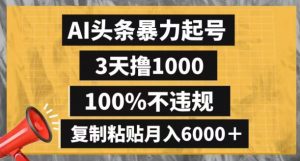 AI头条暴力起号,3天撸1000,100%不违规,复制粘贴月入6000+【揭秘】-资源云