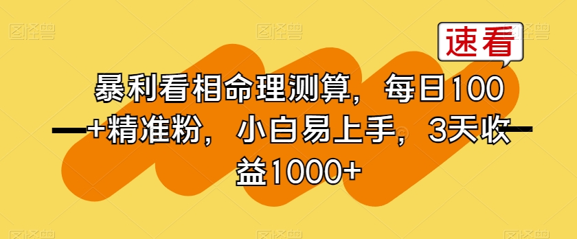 暴利看相命理测算，每日100+精准粉，小白易上手，3天收益1000+【揭秘】-资源云
