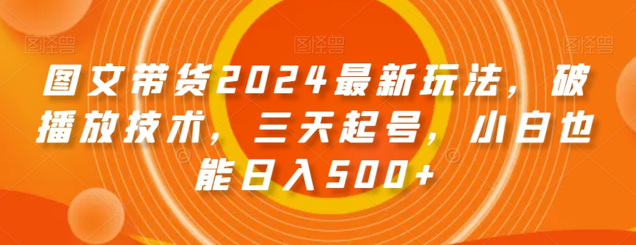 图文带货2024最新玩法，破播放技术，三天起号，小白也能日入500+【揭秘】-资源云