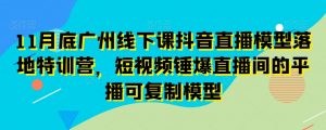11月底广州线下课抖音直播模型落地特训营，短视频锤爆直播间的平播可复制模型-资源云