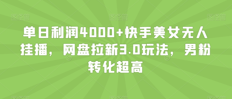 单日利润4000+快手美女无人挂播，网盘拉新3.0玩法，男粉转化超高【揭秘】-资源云