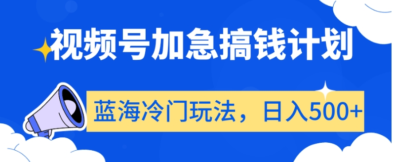 视频号加急搞钱计划，蓝海冷门玩法，日入500+【揭秘】-资源云