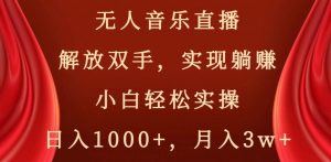 无人音乐直播，解放双手，实现躺赚，小白轻松实操，日入1000+，月入3w+【揭秘】-资源云