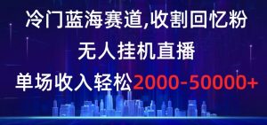 冷门蓝海赛道,收割回忆粉,无人挂机直播,单场收入轻松2000-5w+【揭秘】-资源云
