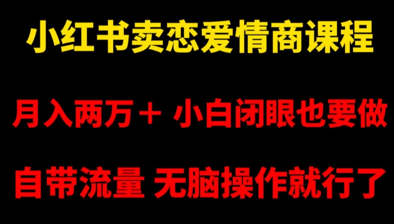 小红书卖恋爱情商课程，月入两万＋，小白闭眼也要做，自带流量，无脑操作就行了【揭秘】-资源云