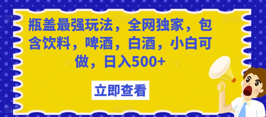 瓶盖最强玩法，全网独家，包含饮料，啤酒，白酒，小白可做，日入500+【揭秘】-资源云