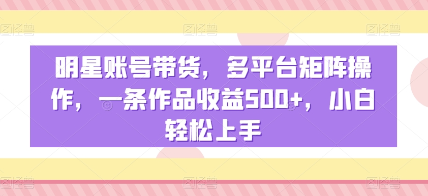 明星账号带货，多平台矩阵操作，一条作品收益500+，小白轻松上手【揭秘】-资源云