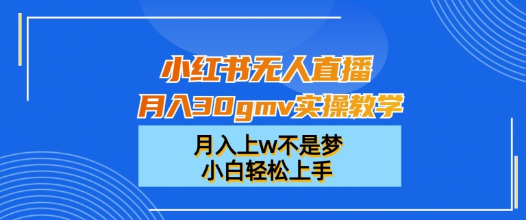 小红书无人直播月入30gmv实操教学，月入上w不是梦，小白轻松上手【揭秘】-资源云