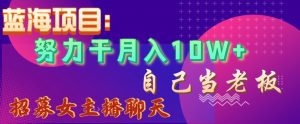 蓝海项目,努力干月入10W+,自己当老板,女主播招聘【揭秘】-资源云